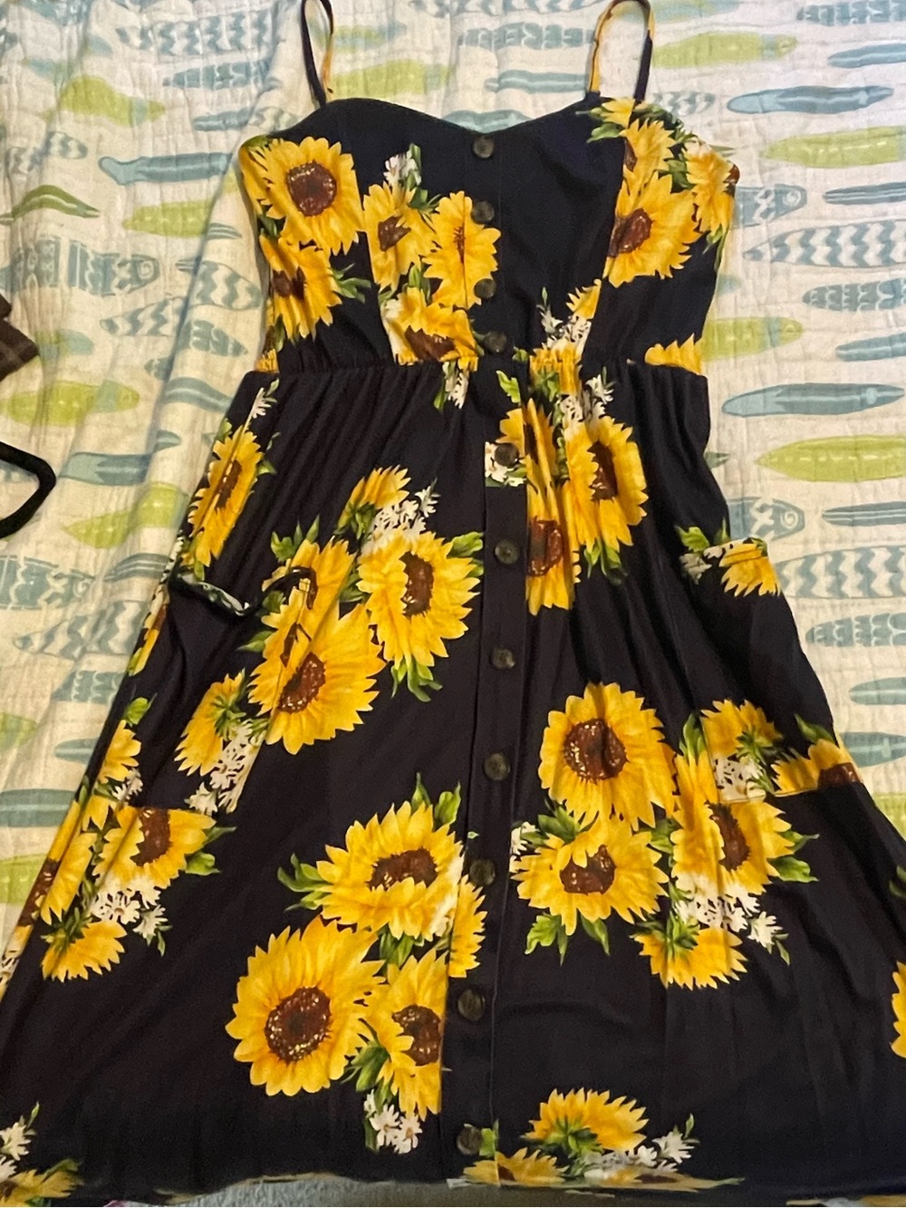 Large Sunflower Sundress 
Midi
Tank top 
Like new condition with no blemishes